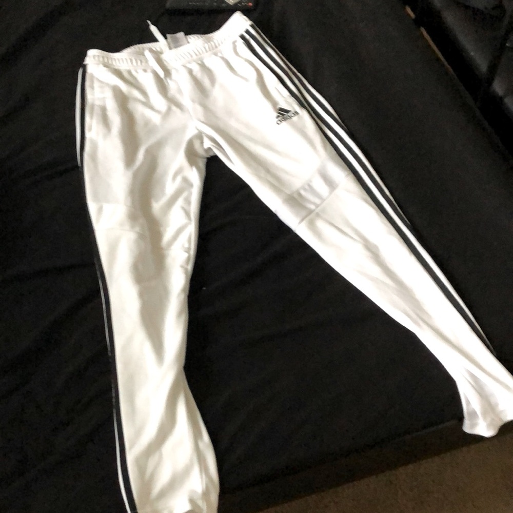 White and black adidas jogging pants